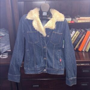Hollister Blue Denim Jacket with Faux Fur